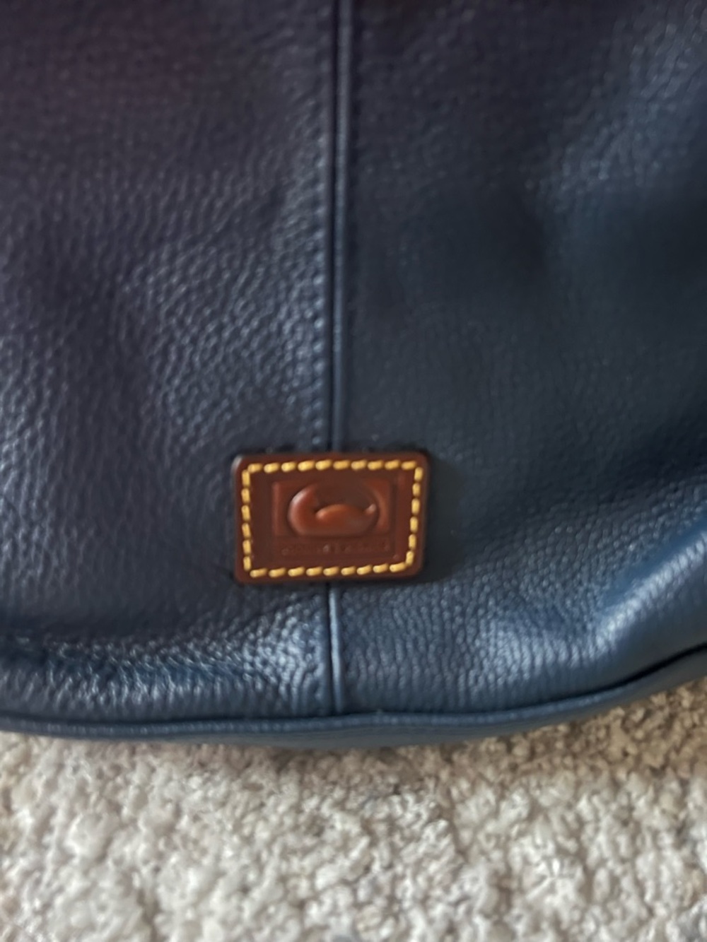 Dooney & Bourke Navy Leather Hobo with Brown Logo Patch